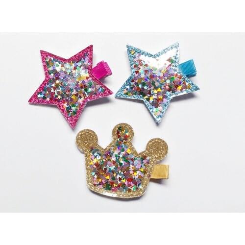 Boutique ins 10pcs Fashion Cute PVC Star Crown Hairpins Glitter Tiaras Hair Clips Princess Headwear Hair Accessories