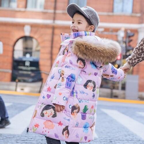 2020 Russian Winter Jacket for Girls Cartoon Pink Princess Coats Hooded Children Outerwear 5 6 7 -14 Years Kids Parka Real Fur