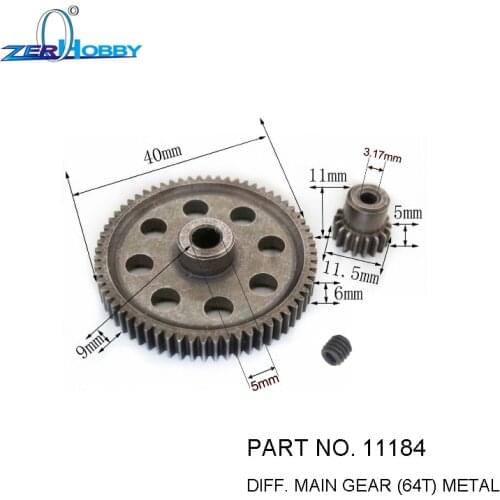 HSP RACING RC CAR ACCESSORIES 11184 DIFF. STEEL MAIN GEAR 64T AND 11119 MOTOR GEAR FOR 1/10 ELECTRIC CAR 94111 94107