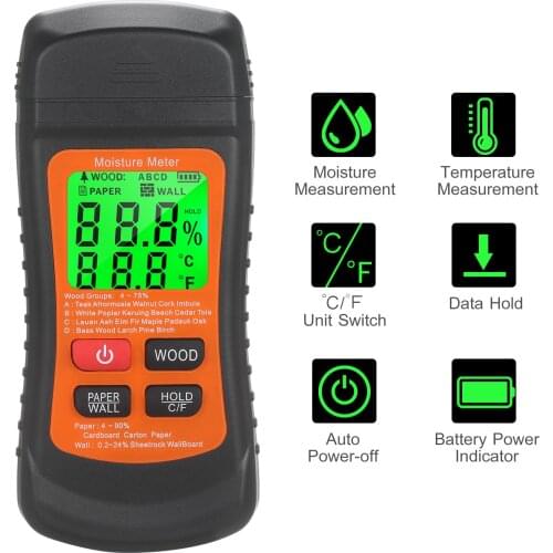 Wood Moisture Meter LCD Digital Damp Moisture Tester with Green Backlight Pin Type Water Leak Moisture Detector for Wood Wall
