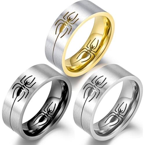 New Animal Spider Stainless Steel Ring Inside Hollow Spider Silk Fashion Ring for Men Gold Black Silver Color Jewelry Gift