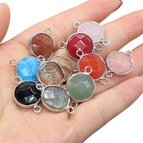 Natural Stone Pendant Round Shape Black Agated Pink /Red Crystal Pendant for Jewelry Making Necklace Bracelet Crafts Gift