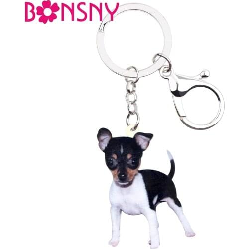 Bonsny Acrylic Cute Fox Toy Terrier Dog Key Chains Keychain Rings Fashion Animal Pet Jewelry For Women Girl Ladies Accessories