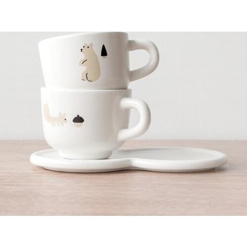 Cute Bears Breakfast Cup and Saucer Eight-character Tray Creative Cartoon Illustration Mug Afternoon Tea Coffee Cup Saucer