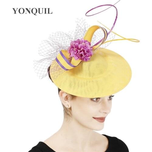 Fancy Flower Decor Women Party Hat Fascinator Headband Bridal Mesh Sinamay Headpiece Formal Dress Cocktail Hair Accessories