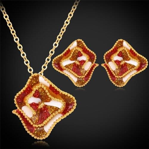 Earring Set New Fashion Pendant Necklace For Women Elegant Beautiful Gold Color Jewelry Set High Quality MGC PE634