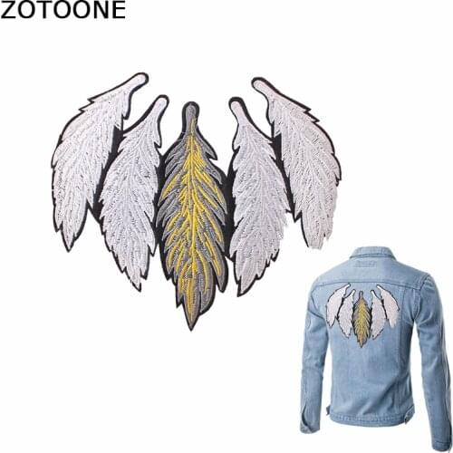 ZOTOONE Feathers Back Patches Iron on Embroidered for Clothes Large Patches on Clothing Appliques Customs Patch DIY Applications
