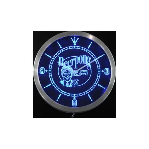 Nc0401 Beer Pong Get your Balls Wet Bar Neon Light Signs LED Wall Clock