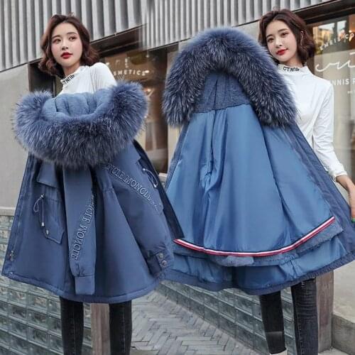 2021 New Winter Long Coat Loose Women Parkas Padded Down Jackets Thickness Hooded Plus Size Large Fur Collar Embroidery Coats