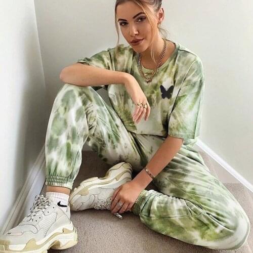 New Summer Pop Butterfly Printing Tie Dye Pants Female Casual High Waist Hip Hop Loose Pants Street Wear Jogging Female Pants