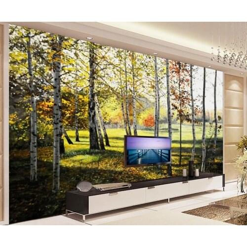 Wallpaper 3d stereoscopic Beautiful birch woods painting Living room TV backdrop bedroom 3d photo wallpaper