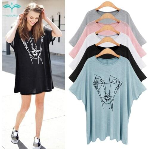 OUMOWEI Womens New Top T-Shirt Fashion Print Short Sleeve Round Neck T-Shirt Loose Bat Sleeve T-Shirt M-6XL Size