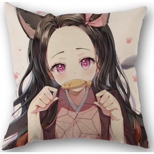 Kamado Nezuko Cushion Pillow Tent,Office,Home Cotton Linen Zippered Pillowcase Family Home Accessories Customizable One Side