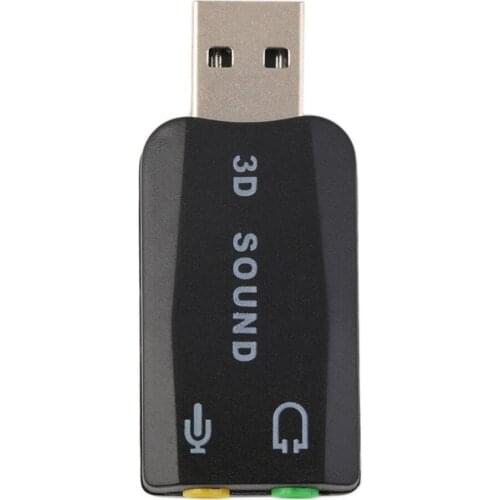 Durable Lightweight Plug & Play USB 2.0 to 3D for Mic Speaker Audio Headset Sound Card Adapter 5.1 Channels for PC Laptop Black