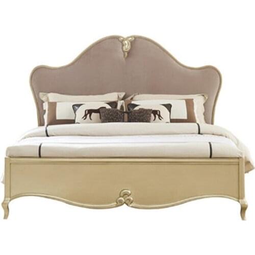 American light luxury solid wood bed 1.8m double bed master bedroom big bed European-style fabric bed neo-classical princess bed