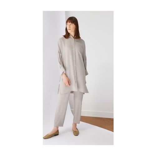 Shirt Collar Tunic Pants Bottom-Top Set