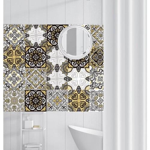 Retro Arab Style Tiles Sticker Waterproof Selfadhesive Wallpaper Furniture Bathroom Tile Sticker Waist Line DIY