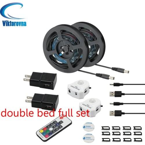 PIR Motion Sensor Activated LED Strip Night/Bed light Kit RGB Automatic For Bedroom Wardrobe Hallway RF Wireless Remote Control