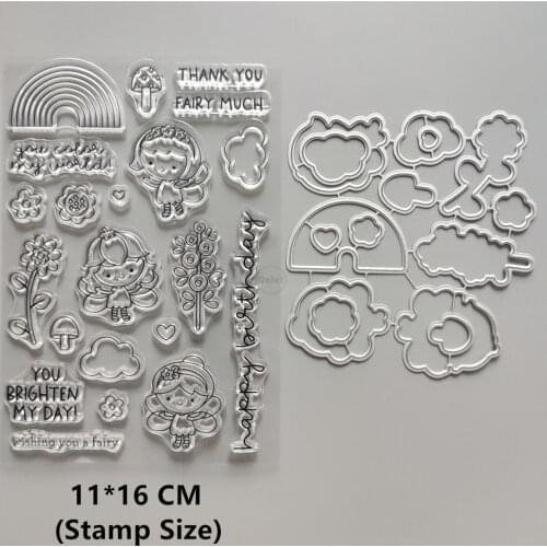 2021 New Rainbow Flowers Clear Stamps and Metal Cutting Dies DIY Scrapbooking Embossing Album Seal Template Punch Stencils
