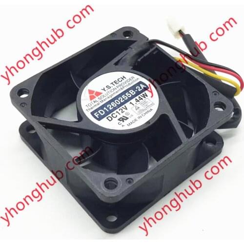 Y.S.TECH FD1260255B-2A DC 12V 1.44W 3-wire 60x60x25mm Server Cooling Fan