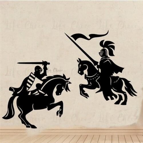 Vinyl Wall Decal Of Knight Warrior Home Decor Medieval Dragon Slayer Wall Sticker Horse Soliders Removable Wall Art Murals AC528