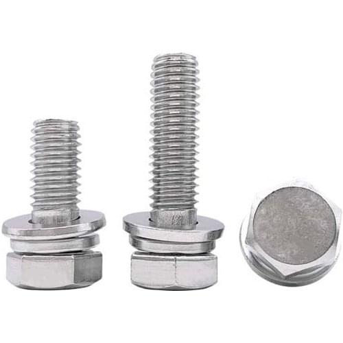 20pcs M5 outer hexagon flat head screws spring pad washer combination screw mechanical bolts steinless steel bolt 10mm-40mm long