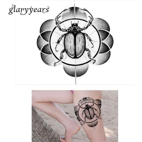 1pc Waterproof Temporary Tattoo Sticker for Cool Women Men Body Art KM-008 Scarab Insect Flower Decal Design Inspired Tattoo Hot