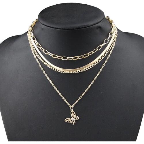 Ladies Punk Multilayer Alloy Iron Snake Chain Necklace Fashion Bow Pendant Necklace Casual Banquet Party Jewelry Gift