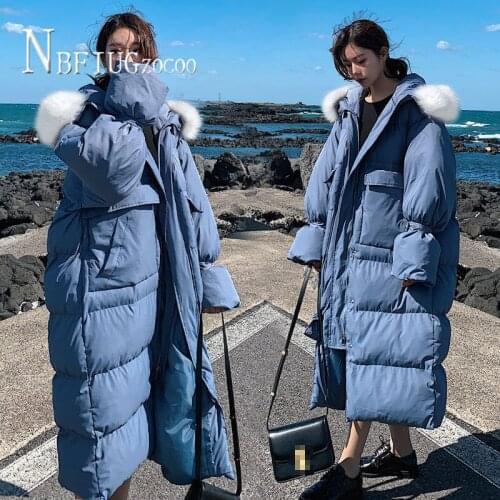 Women Parkas 2020 New Korean Loose Outwear Winter Thick Faux Fur Collar Female Overcoat