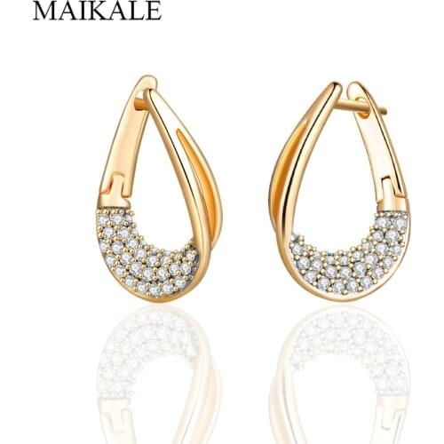 MAIKALE Fashion Micro Inlay Dense Cubic Zirconia Luxury Rose Gold Water Droplets Stud Earring For Women Jewelry Exquisite Gift