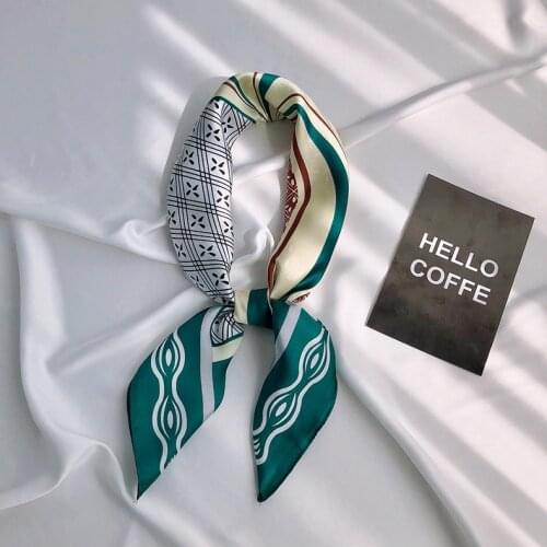 70*70cm New Geometry Patchwork Silk Polyester Women Casual Multifunction Small Square Fashion Neckerchief Wraps Scarves 2021