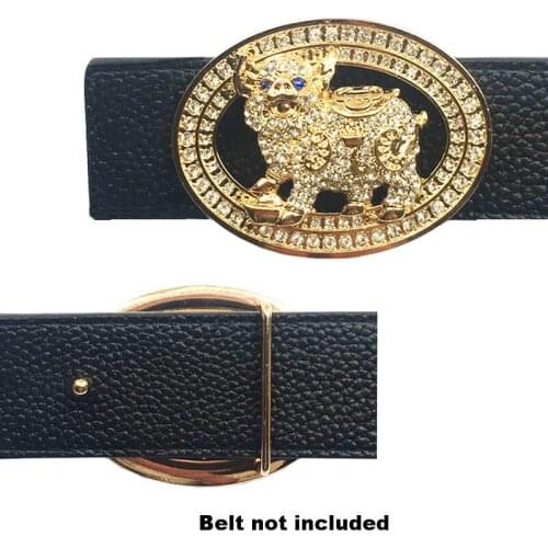 Gold & Silver Cute Pig Figure Oval Belt Buckle Accessories for Men Heavy Hard Metal Solid Brass High Quality Leather For Western