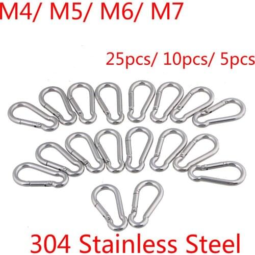 25/10/5pcs 304 Stainless Steel Multifunctional Spring Snap Carabiner Quick Link Lock Ring Hook M4/M5/M6/M7