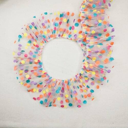 7.5cm 1yards/lot black and white mesh double layer colorful dot polyester lace trims pleated pet doll decoration material X951