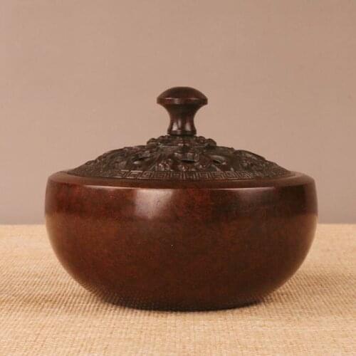 Pure copper antique flower cover incense burner household bronze crafts ornaments Buddha incense burner