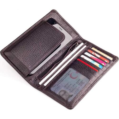 Vianel Genuine Leather Long Wallet with Cellphone Holder Brown
