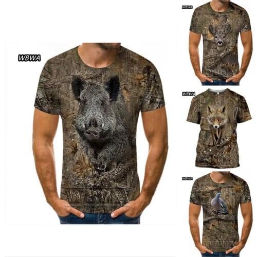 Camouflage hunting animals wild boar 3D T-shirt summer leisure mens T-shirt fashion street womens pullover short sleeve jacket
