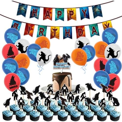 Godzillaed Balloons King Kong Latex Ballons Happy Birthday Banner Party Decorations Kids Dinosaur Monster Boy Cake Toppers Toys