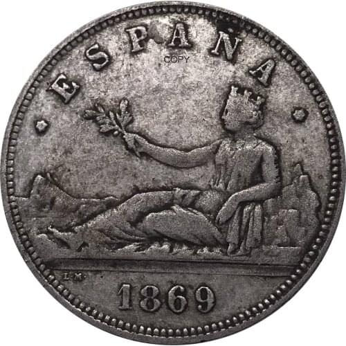 Spain 1869 2 Pesetas - Provisional Governmen Cupronickel Silver Plated Metal Copper Old Souvenir Gift Collectible Coins