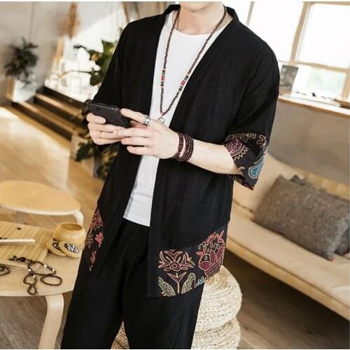 Kimono Cardigan Men Haori Kimonos Karate Samurai Costume Kimono Japones Traditional Japanese Mens Clothing Male Yukata FF2138