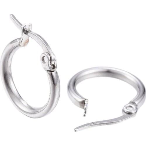 10 pairs 304 Stainless Steel Circle Round Hoop Earrings Women Girl Wedding Party Fashion Simple Earring 14~16x2mm pin: 0.7x1mm