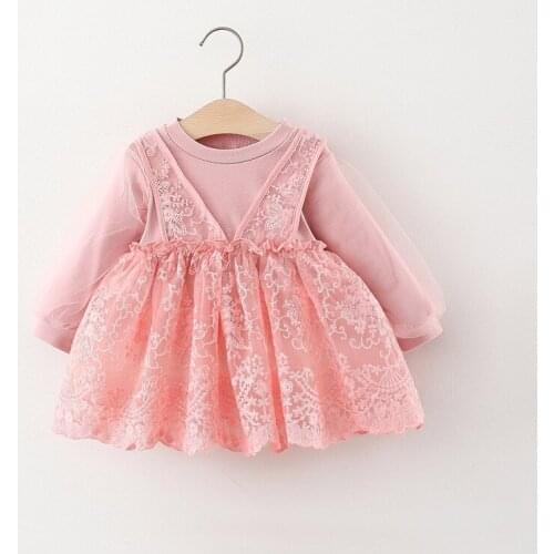 Baby Girl Lace Dresses Korean Baby Clothes Toddler Dresses Pink White Long Sleeve Autumn Winter Dress Whole Sale