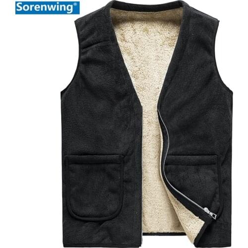 Lamb cashmere waistcoat for men Brand Winter Jacket Men Vest Men Zipper Mens Jacket Sleeveless Casual Winter Waistcoat Men 8XL