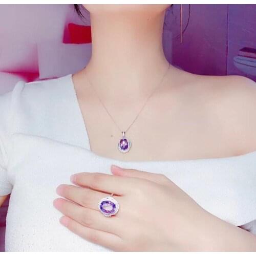 The Best Gift for Your loved wife Amethyst jewelry set Natural Real Amethyst 925 sterling silver 1pc pendant,1pc ring