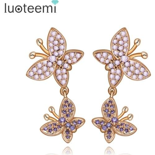 LUOTEEMI New Korea Style High Quality 2 Butterfly Shaped Statement Cute Animal Earrings For Women Wedding Party Brinco Bijoux