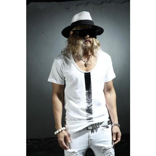 M-4XL 2017 New Mens clothing fashion GD Hair Stylist Hip hop Medium length brush painted t-shirt plus size singer costumes