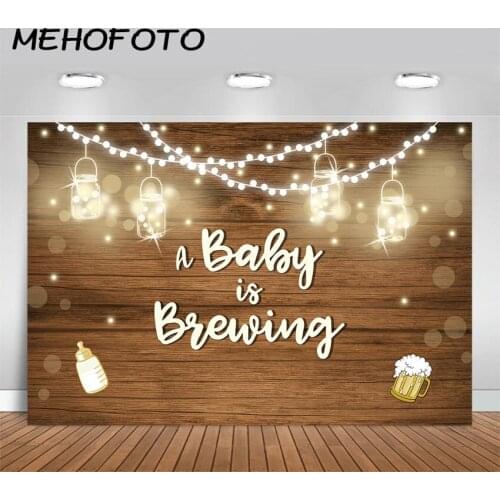 MEHOFOTO Baby Q BBQ Mason Jars Baby Shower Backdrop Baby is Brewing Photography Background Rustic Wood Baby Shower Party Banner