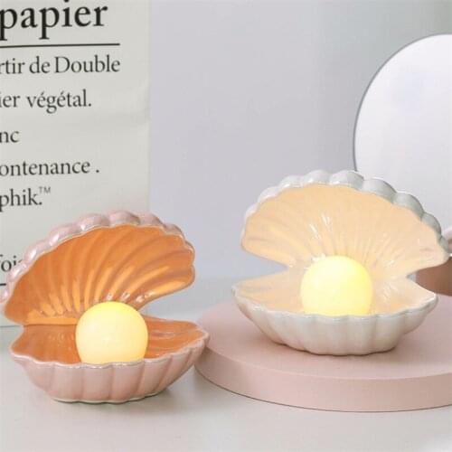 Nordic Ceramic Shell Night Light Handicrafts Bedroom Bedside Pearl Lamp Ornaments Office Desktop Home Decoration Furnishings