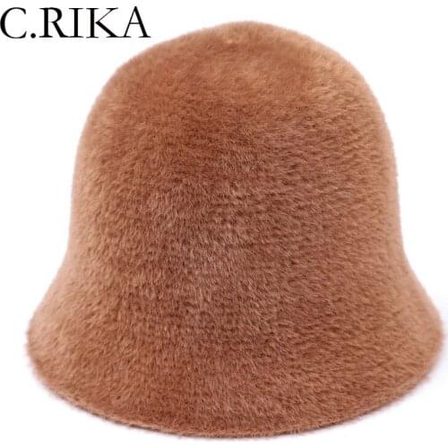 New Faux Mink Velvet Bucket Hat Women Autumn Winter Outdoor Fashion Solid Warm Fisherman Hat Bob Lady Girl Travel Plush Panama