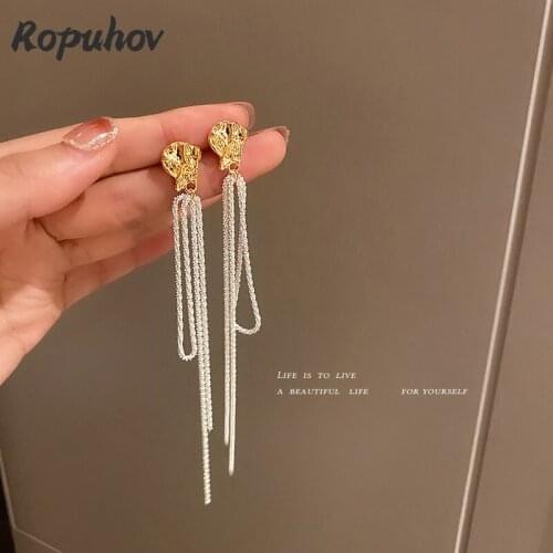 Ropuhov 2021 New Trendy 925 Silver Needle Korea Retro Elegant Mori Earrings Geometric Sparkling Long Earrings